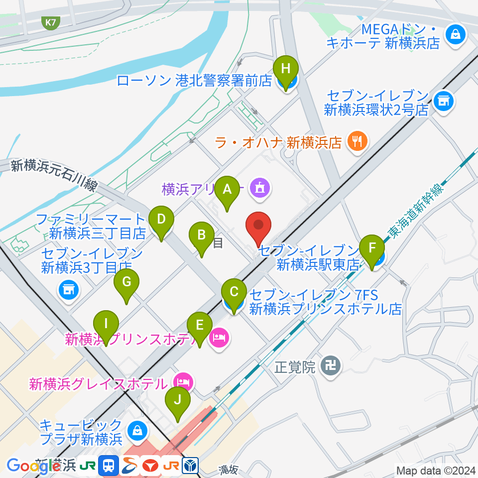 Mugic Piano Studio新横浜周辺のコンビニエンスストア一覧地図