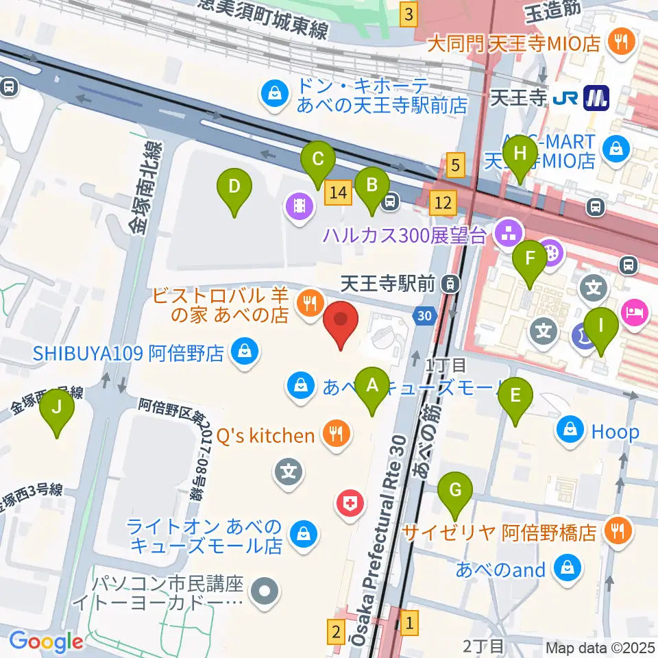 阿倍野ROCKTOWN周辺のコンビニエンスストア一覧地図