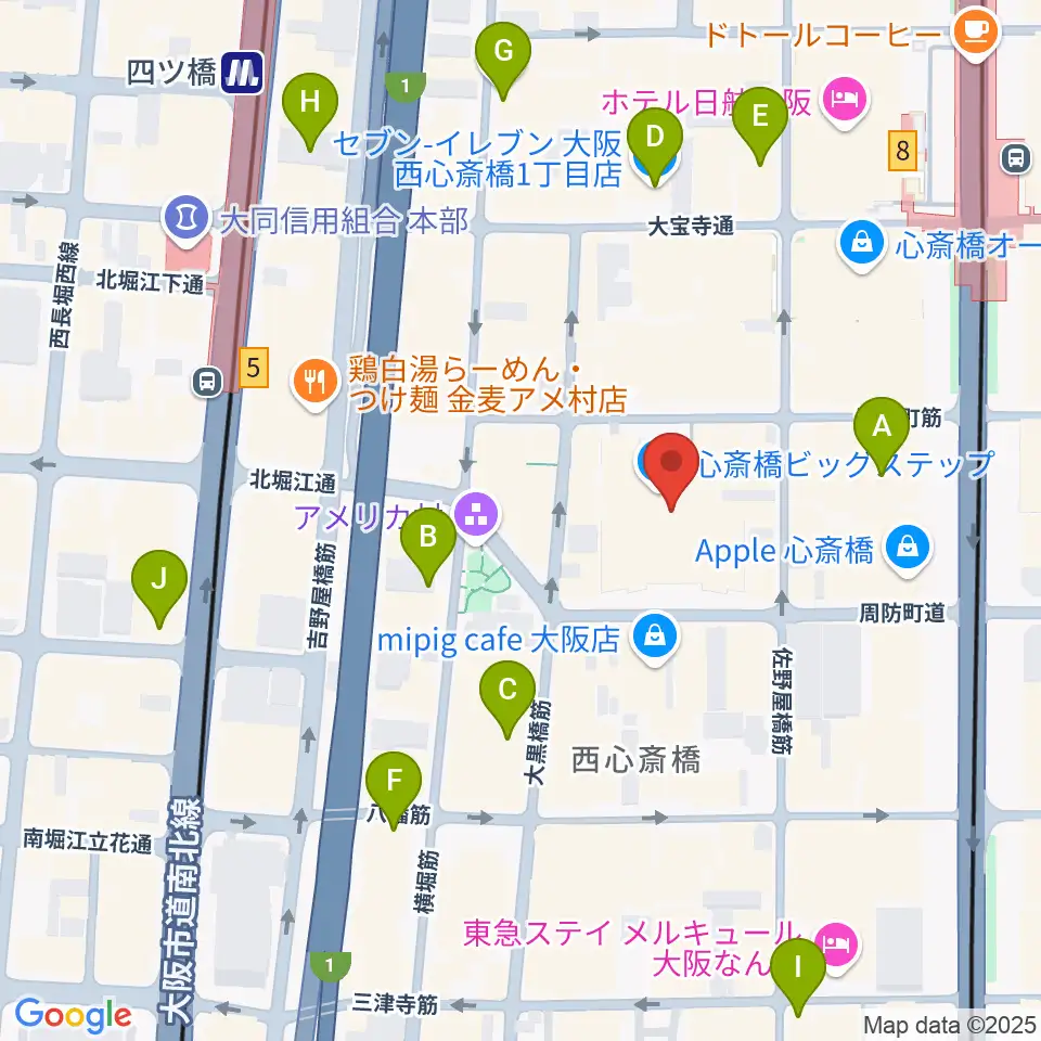 心斎橋BIGCAT周辺のコンビニエンスストア一覧地図