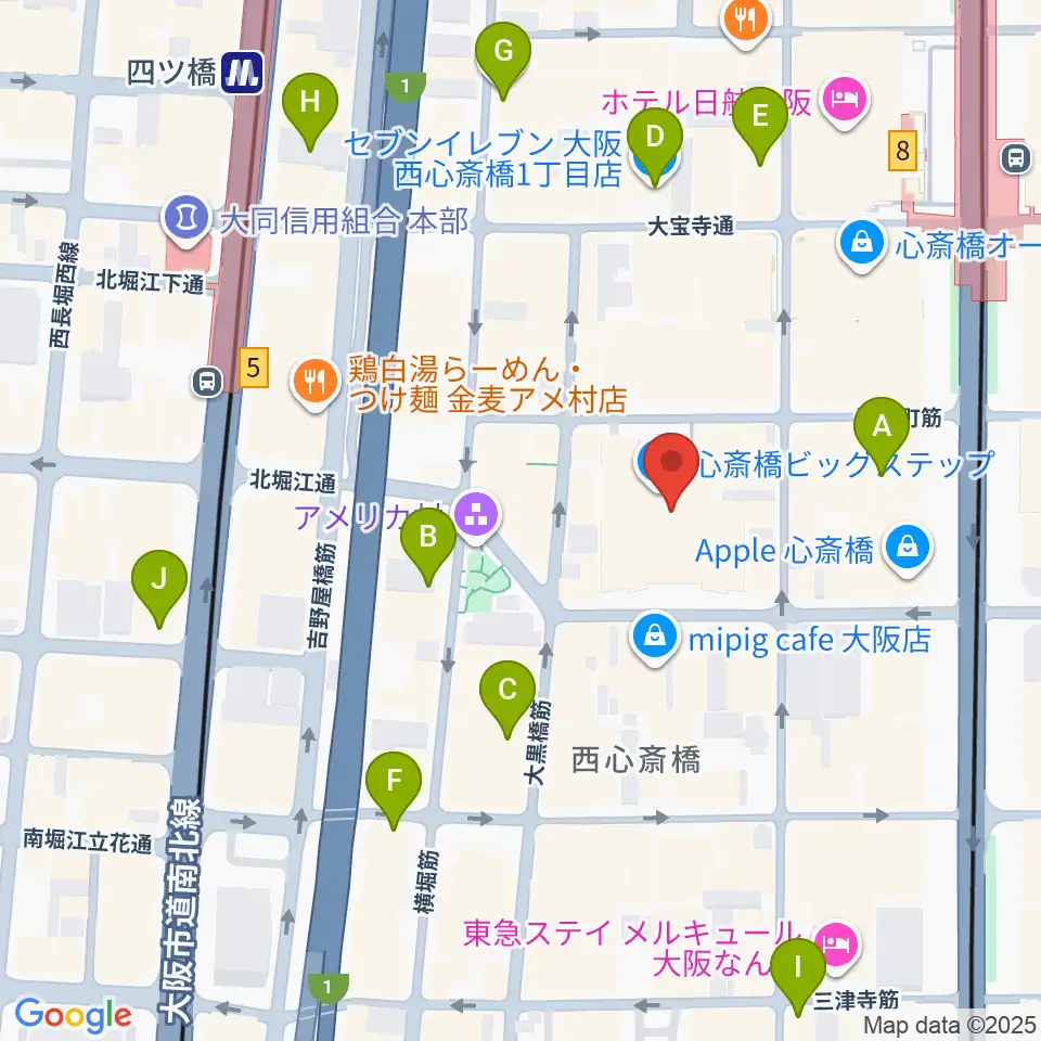 心斎橋BIGCAT周辺のコンビニエンスストア一覧地図