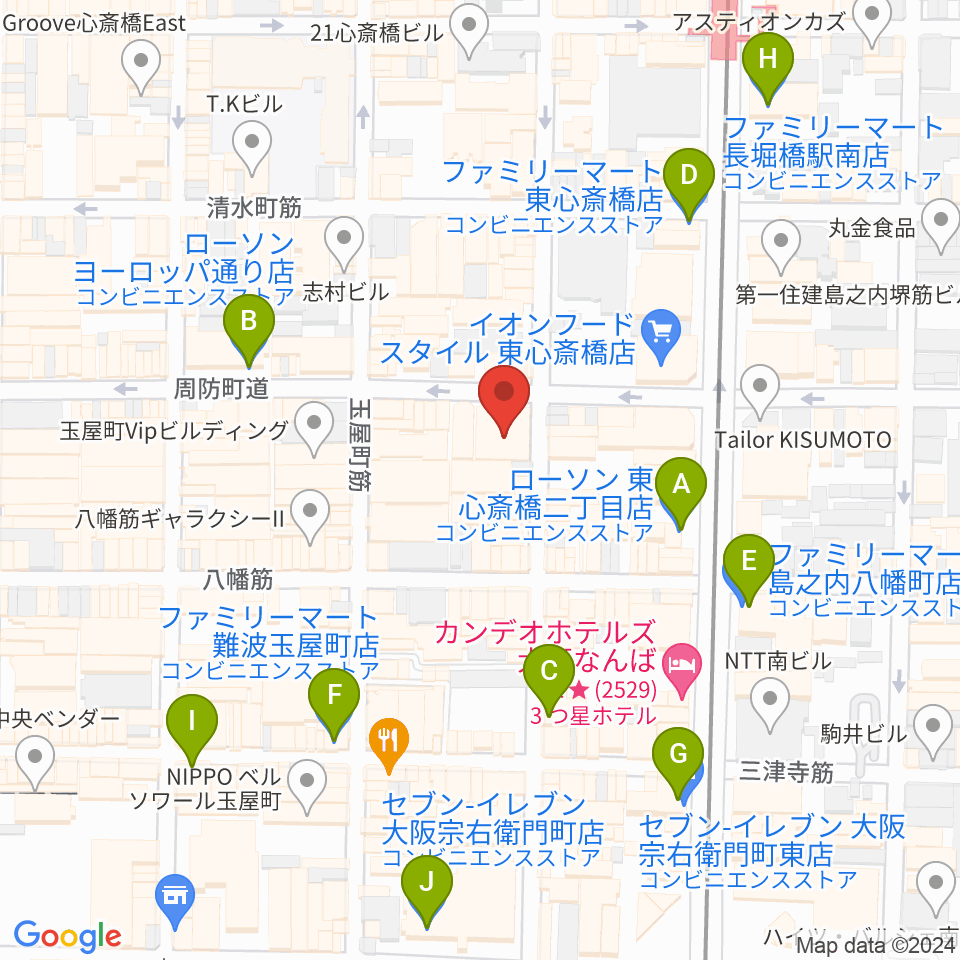 心斎橋ジャニス周辺のコンビニエンスストア一覧地図