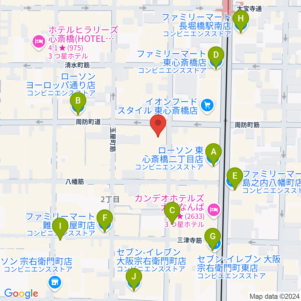 心斎橋ジャニス周辺のコンビニエンスストア一覧地図