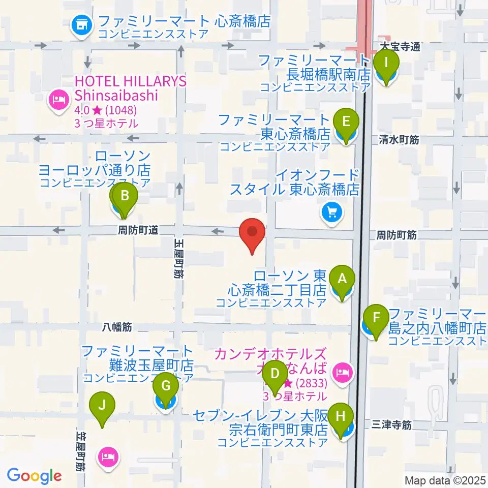心斎橋ジャニス周辺のコンビニエンスストア一覧地図