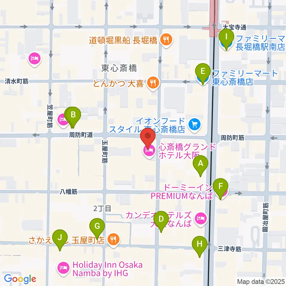 心斎橋ジャニス周辺のコンビニエンスストア一覧地図