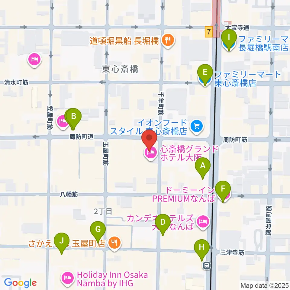 心斎橋ジャニス周辺のコンビニエンスストア一覧地図