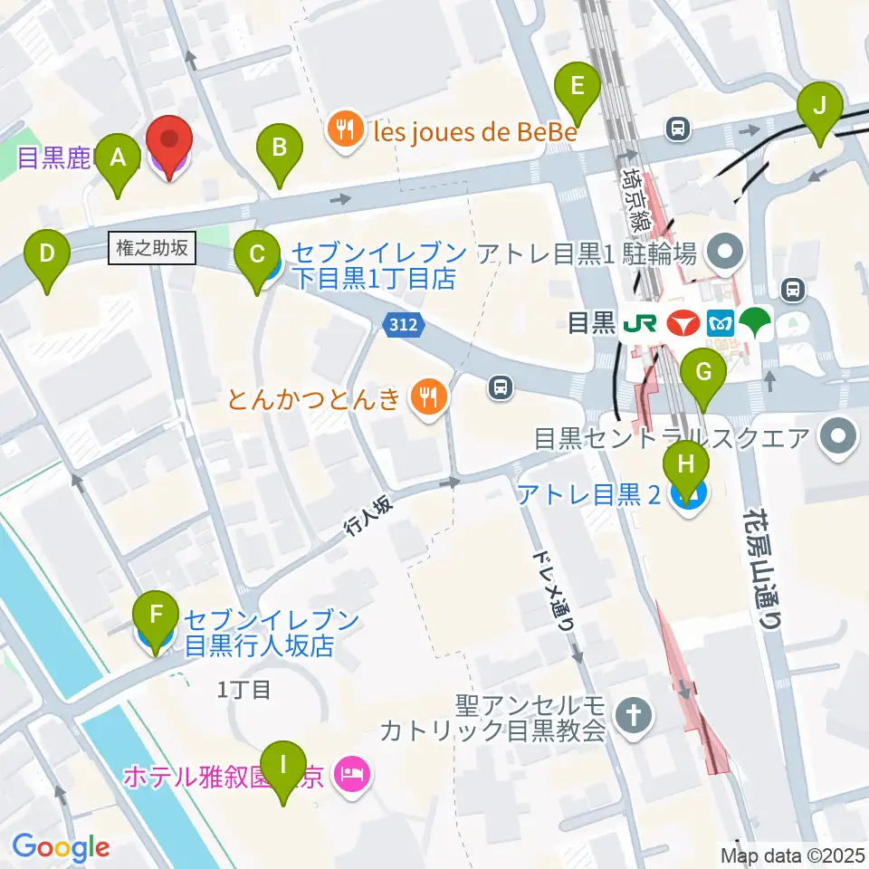 目黒鹿鳴館周辺のコンビニエンスストア一覧地図