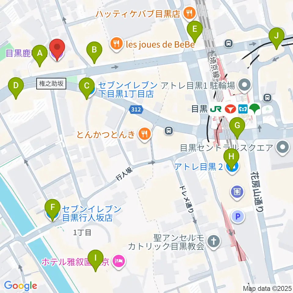 目黒鹿鳴館周辺のコンビニエンスストア一覧地図