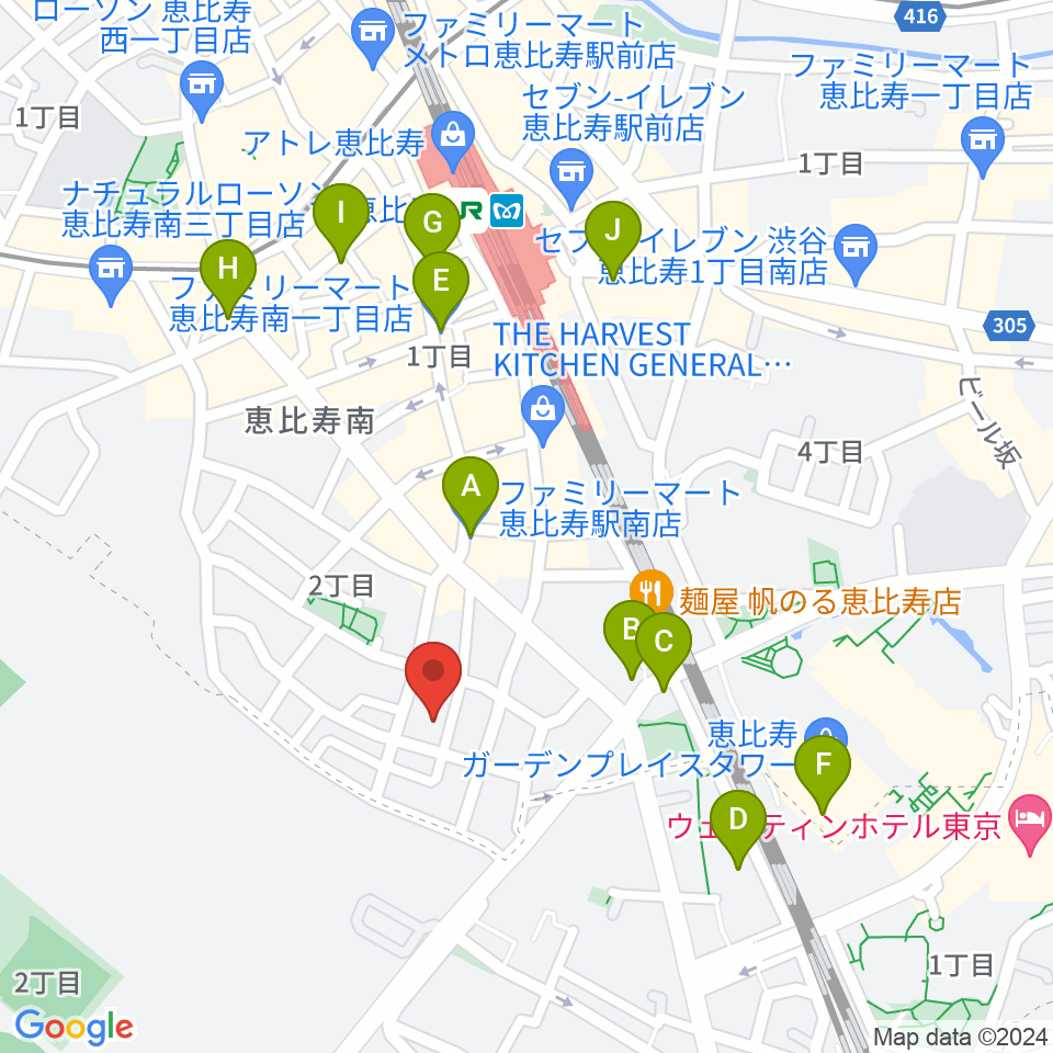 恵比寿ヒルサイドスタジオ周辺のコンビニエンスストア一覧地図