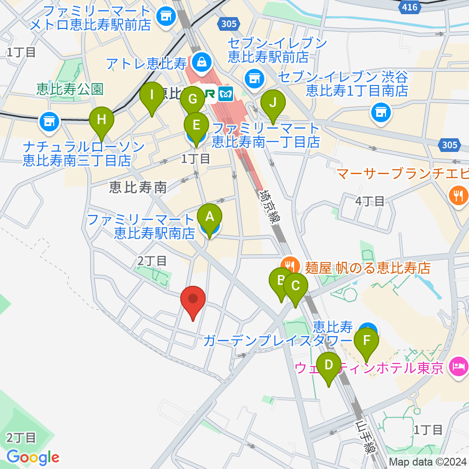 恵比寿ヒルサイドスタジオ周辺のコンビニエンスストア一覧地図