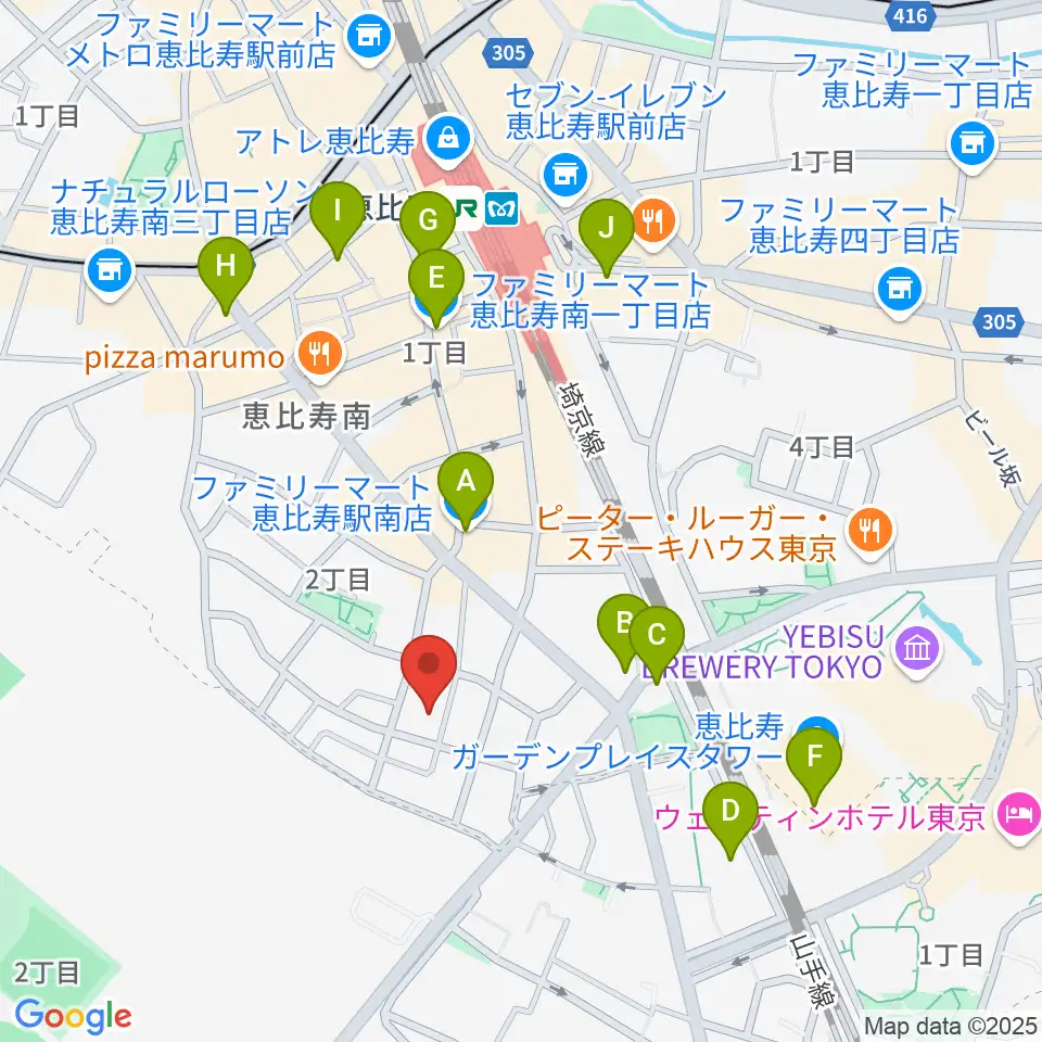 恵比寿ヒルサイドスタジオ周辺のコンビニエンスストア一覧地図