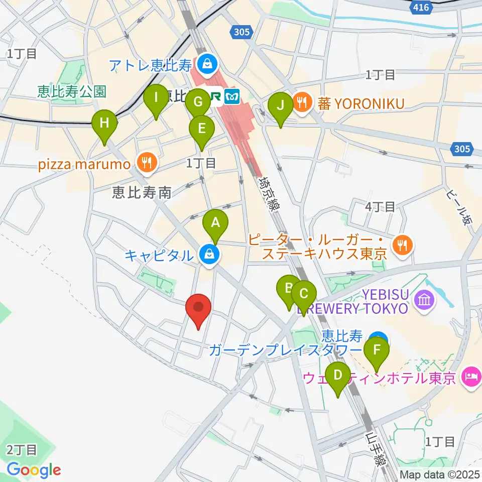 恵比寿ヒルサイドスタジオ周辺のコンビニエンスストア一覧地図