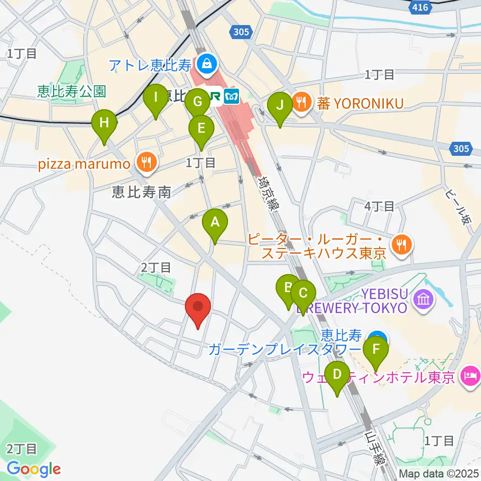 恵比寿ヒルサイドスタジオ周辺のコンビニエンスストア一覧地図