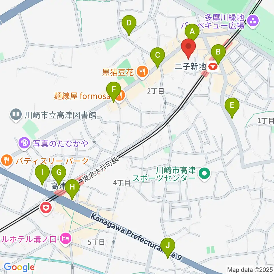 Iorana Music 二子新地周辺のコンビニエンスストア一覧地図