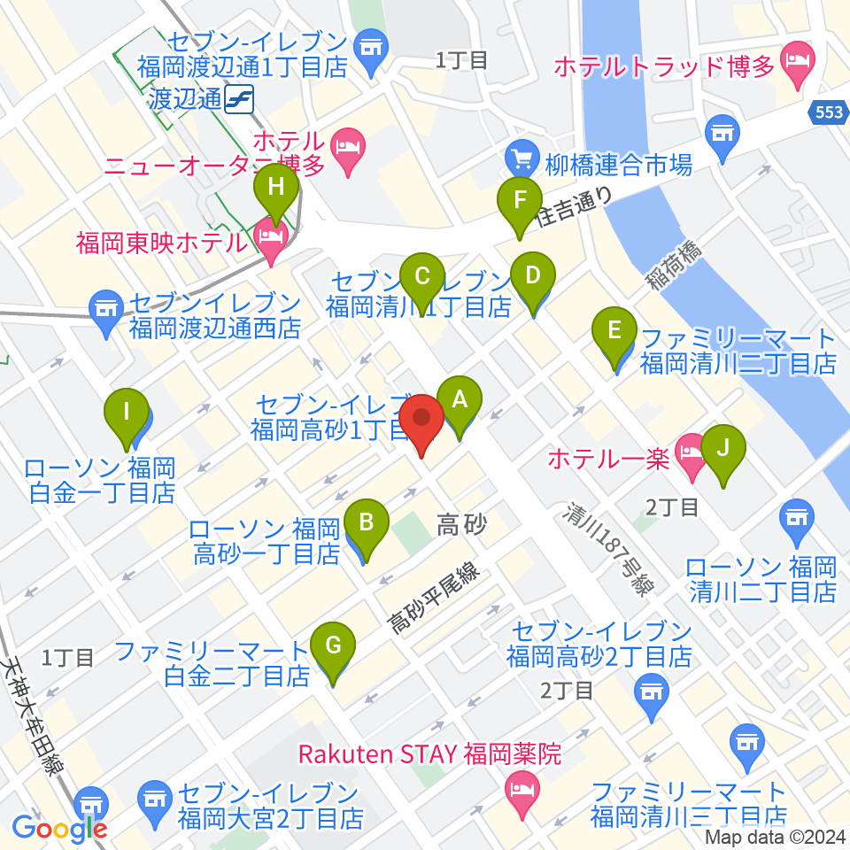 ワンナイン・サウンドプロデュース周辺のコンビニエンスストア一覧地図