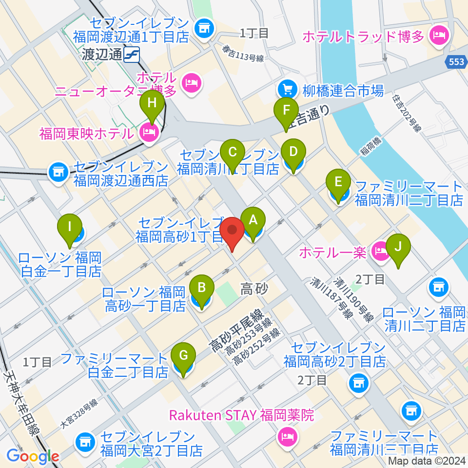 ワンナイン・サウンドプロデュース周辺のコンビニエンスストア一覧地図