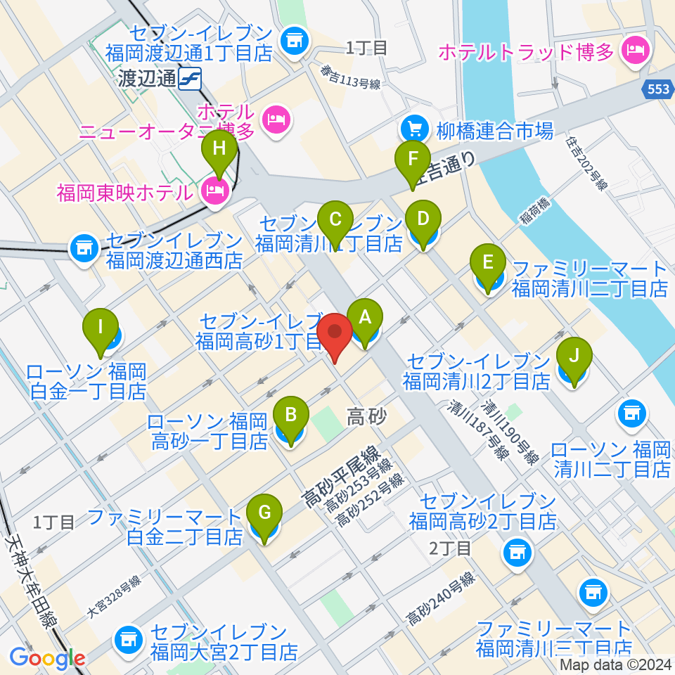 ワンナイン・サウンドプロデュース周辺のコンビニエンスストア一覧地図