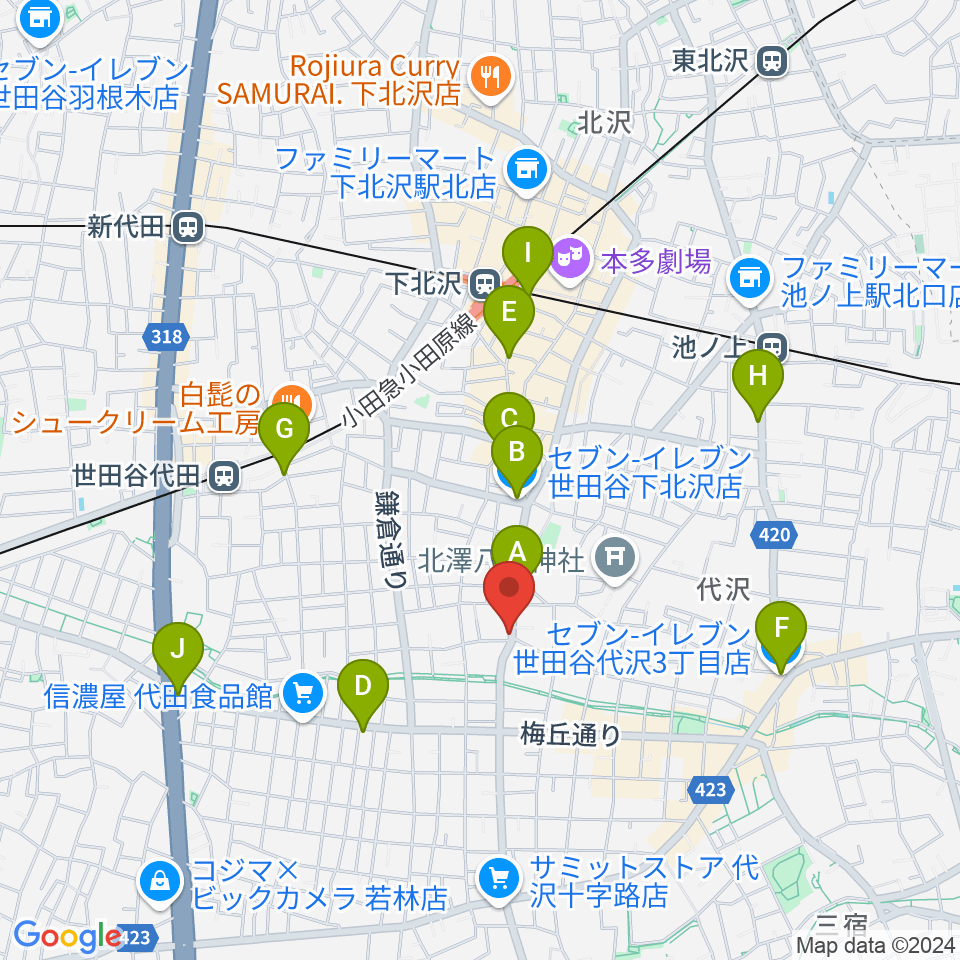 フォルテ楽器周辺のコンビニエンスストア一覧地図