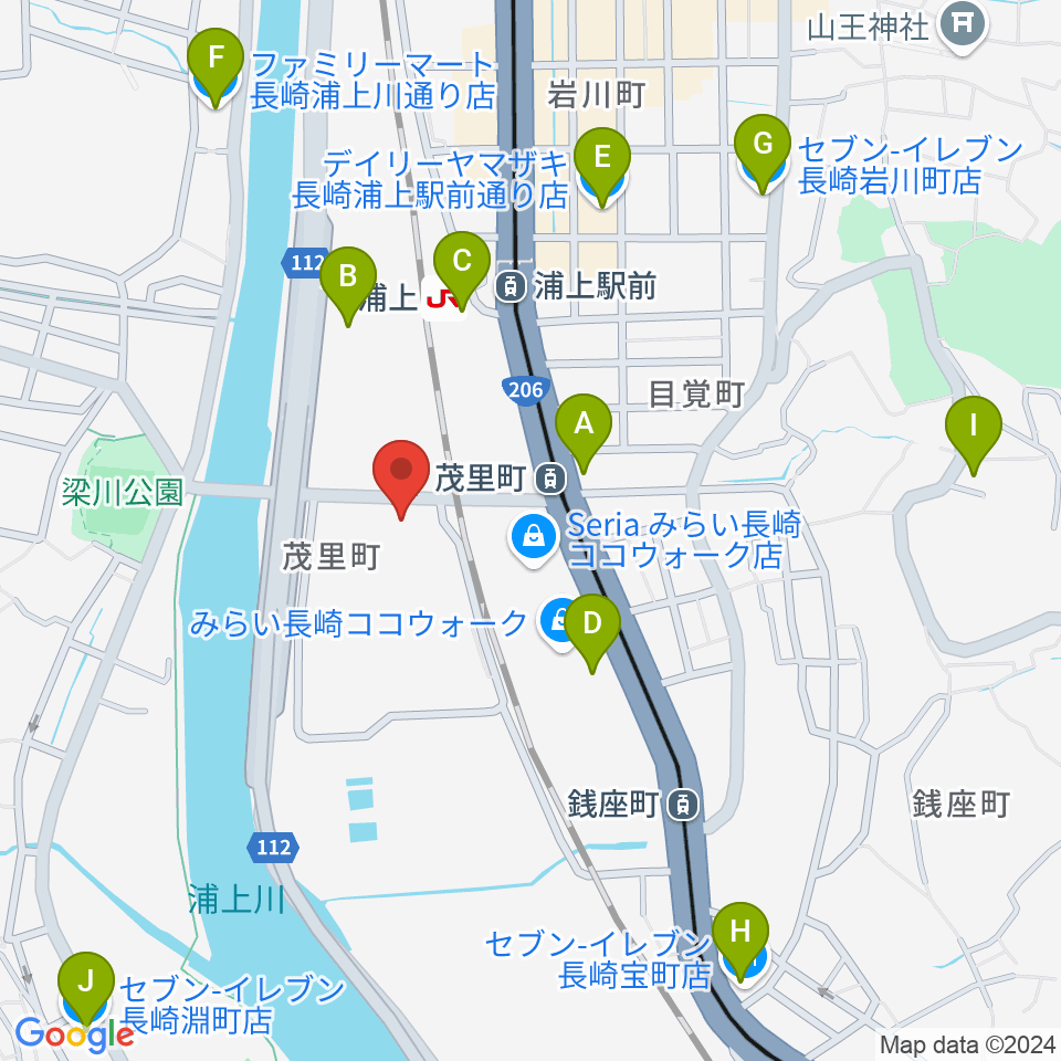 ベネックス長崎ブリックホール周辺のコンビニエンスストア一覧地図