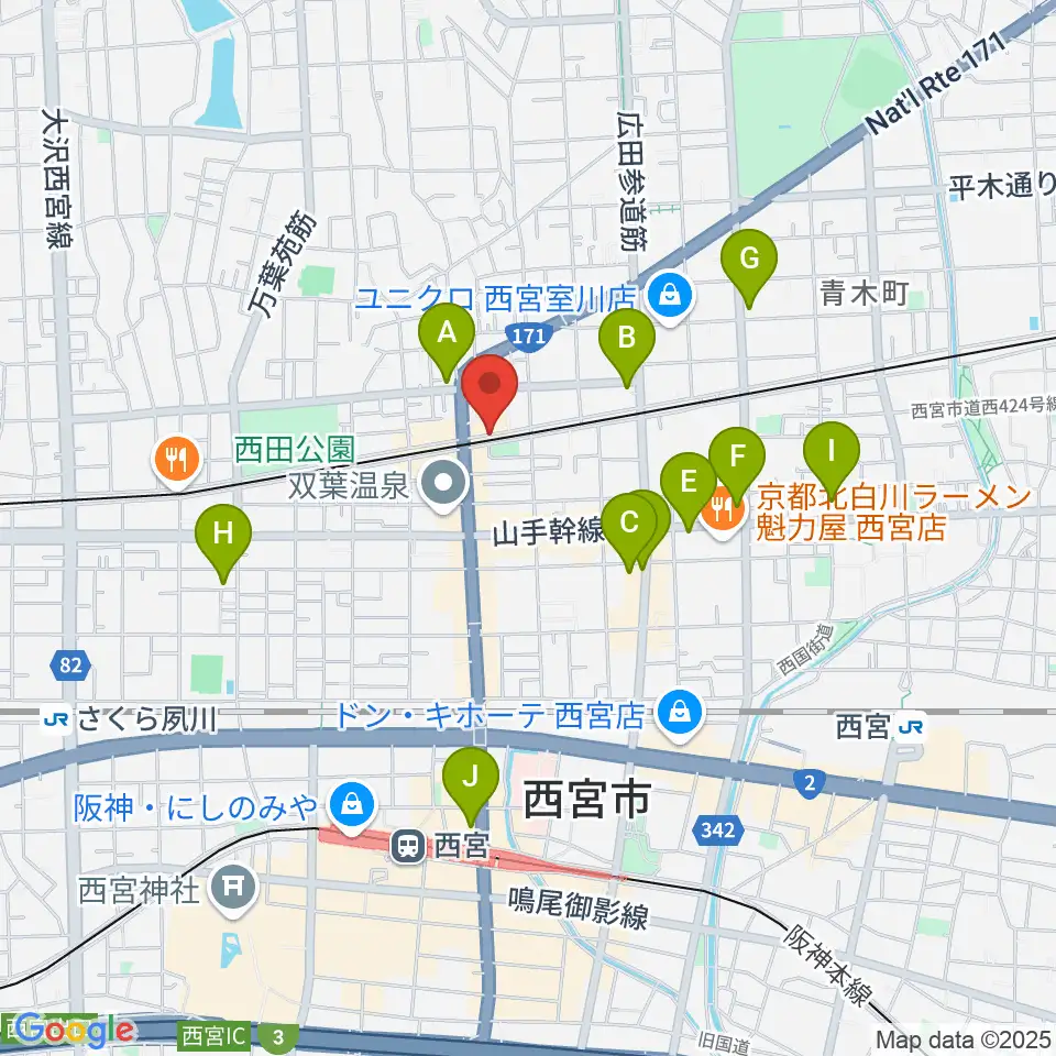 西宮モンジャクシン周辺のコンビニエンスストア一覧地図
