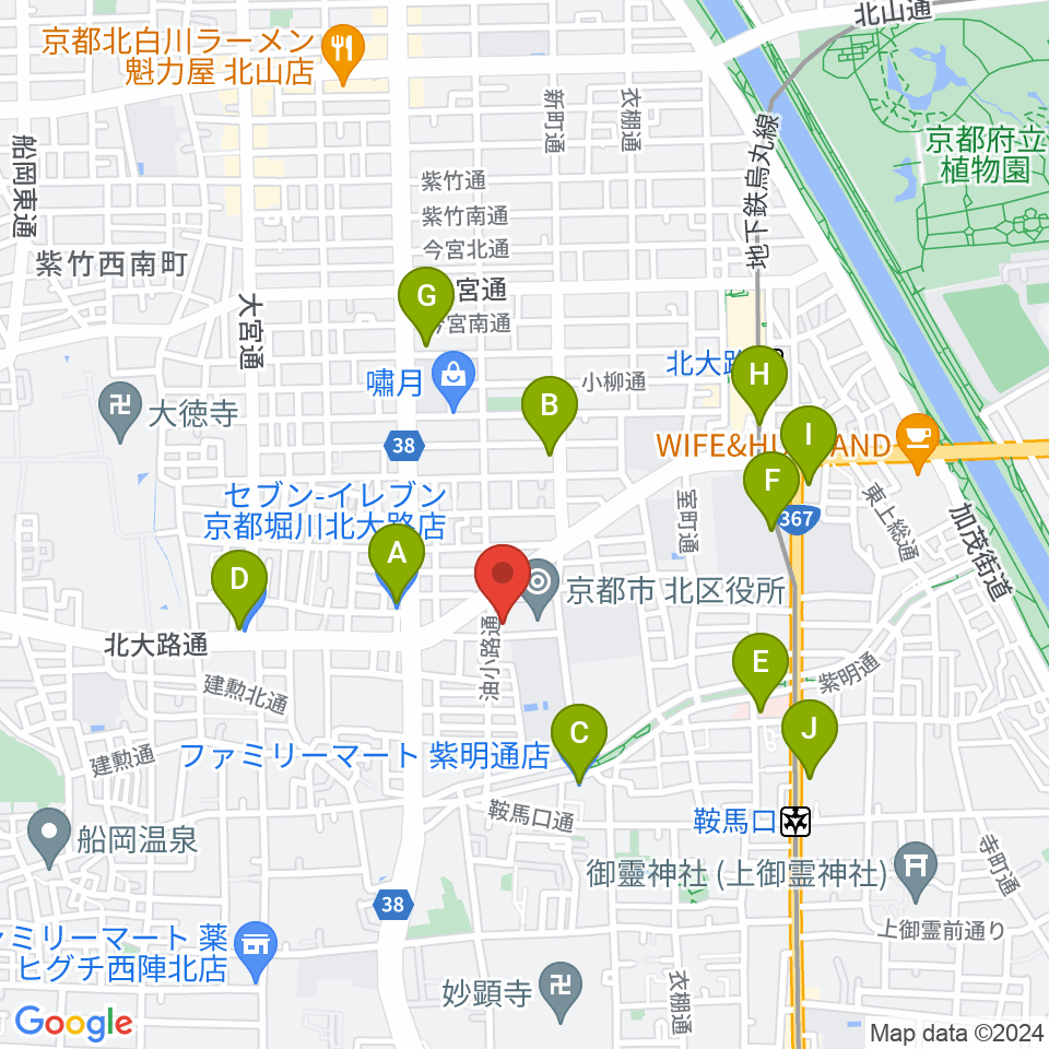 京都市北青少年活動センター周辺のコンビニエンスストア一覧地図