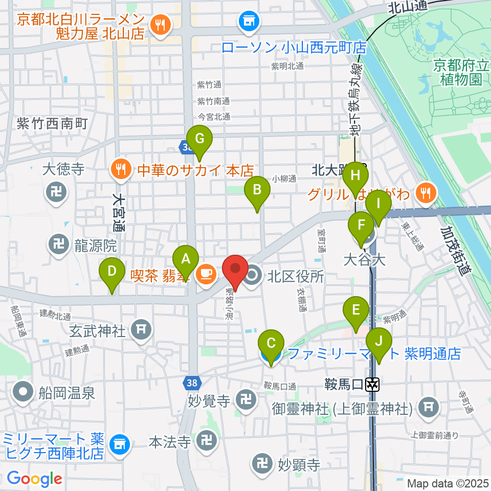 京都市北青少年活動センター周辺のコンビニエンスストア一覧地図