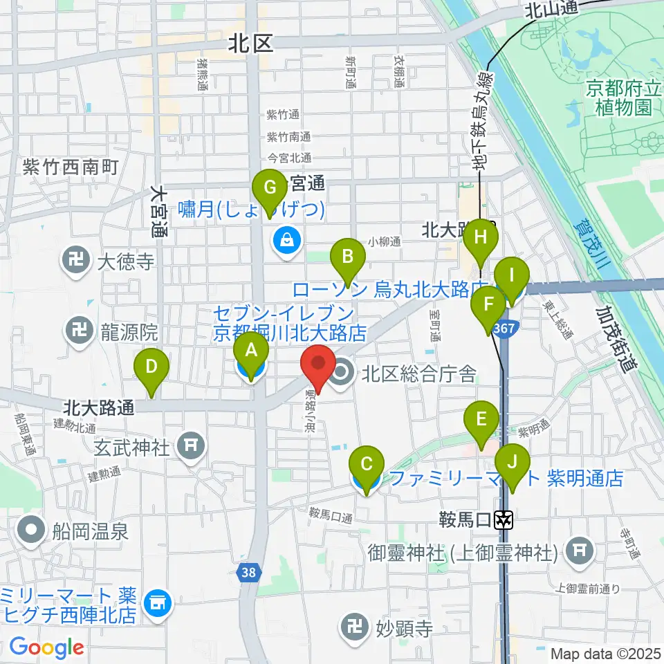 京都市北青少年活動センター周辺のコンビニエンスストア一覧地図