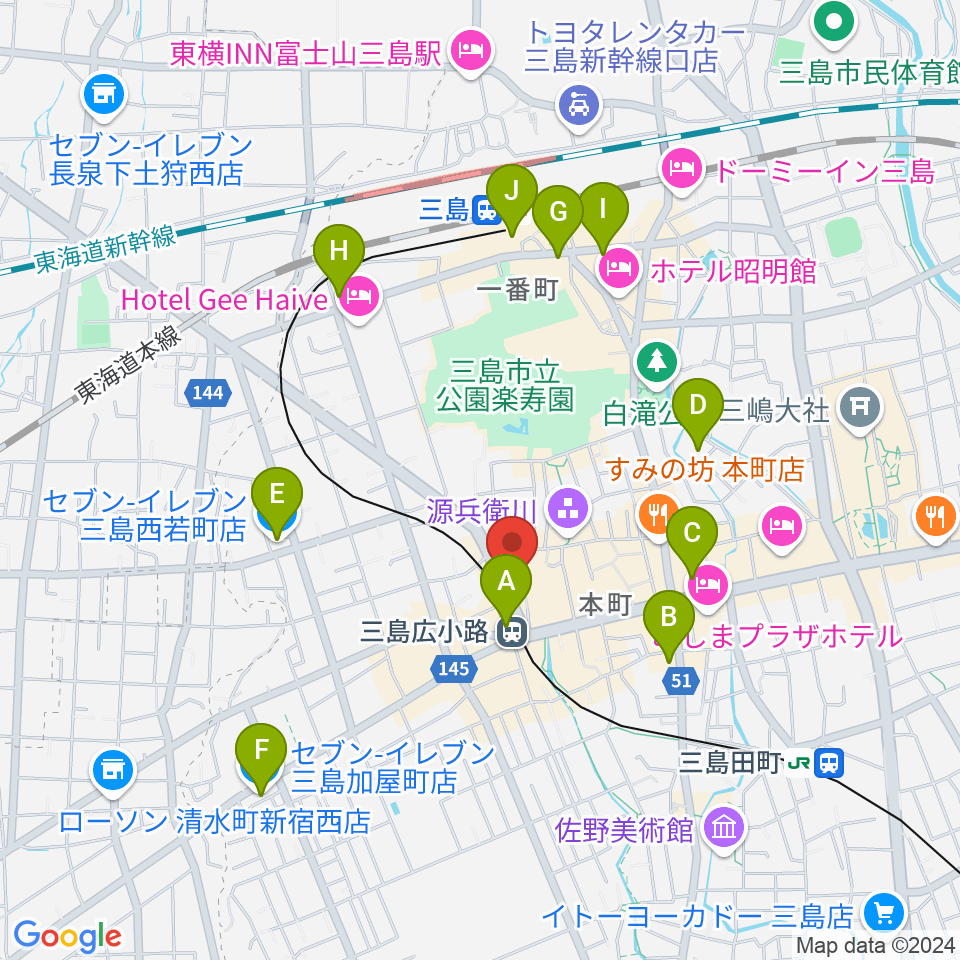 STUDIO O&K 三島店周辺のコンビニエンスストア一覧地図