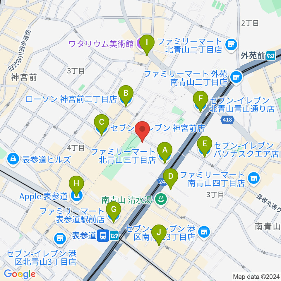 スタインウェイ＆サンズ東京周辺のコンビニエンスストア一覧地図