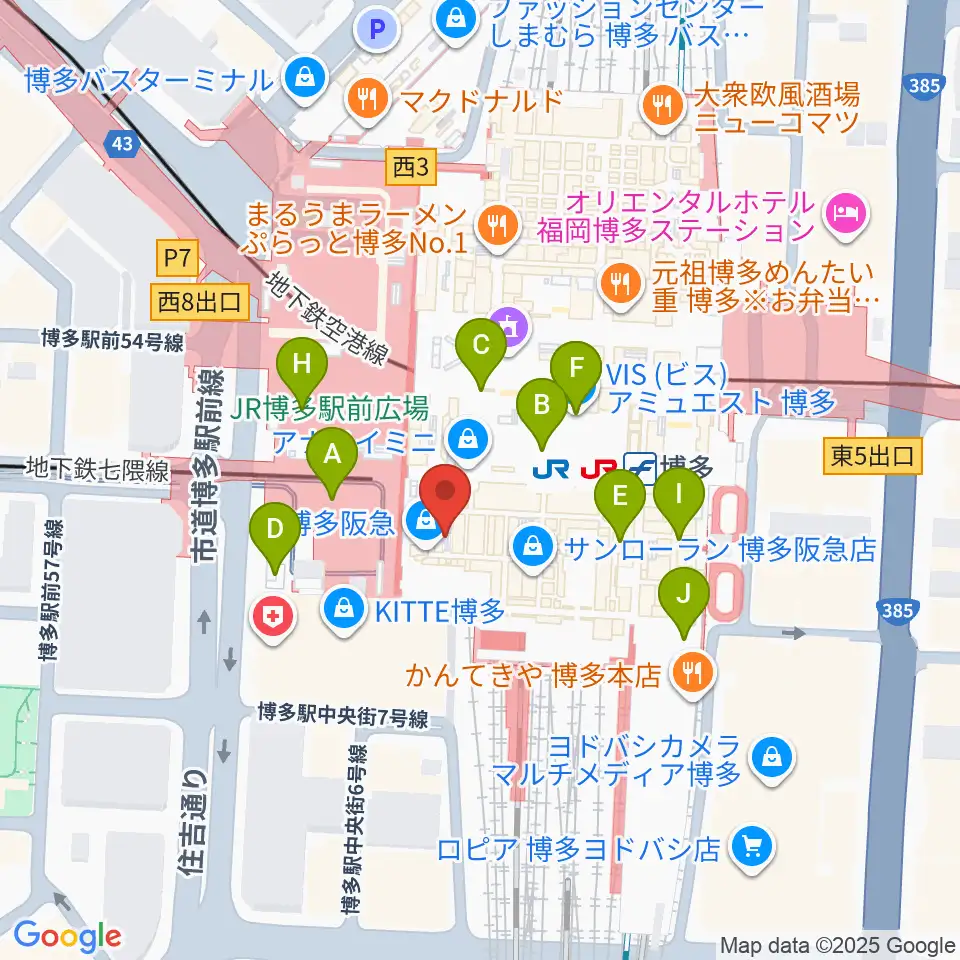 JR九州ホール周辺のコンビニエンスストア一覧地図