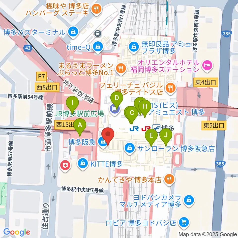 JR九州ホール周辺のコンビニエンスストア一覧地図