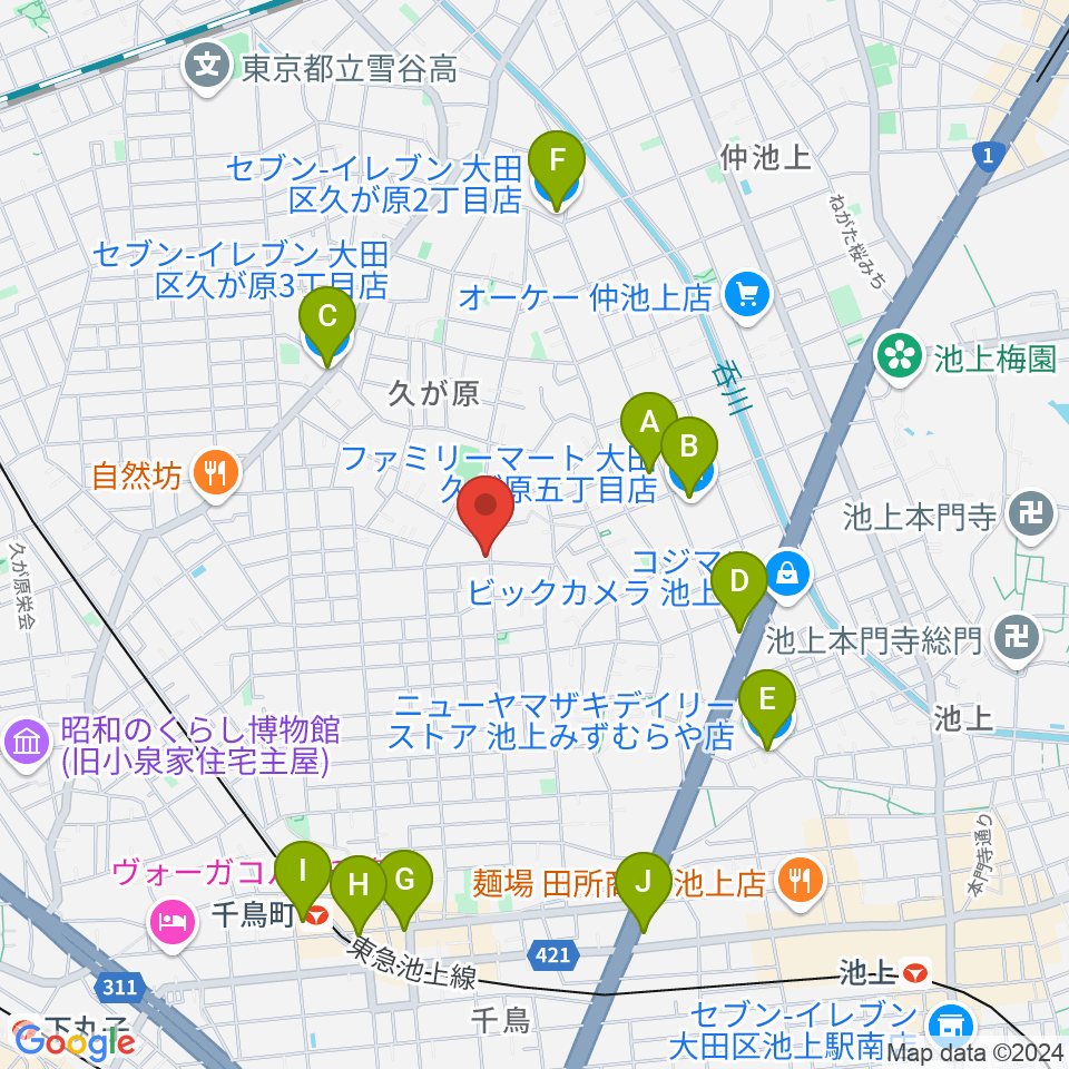 窪田ヴァイオリン教室周辺のコンビニエンスストア一覧地図