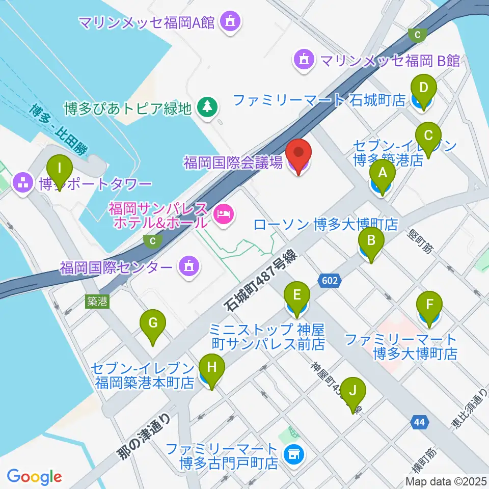 福岡国際会議場周辺のコンビニエンスストア一覧地図
