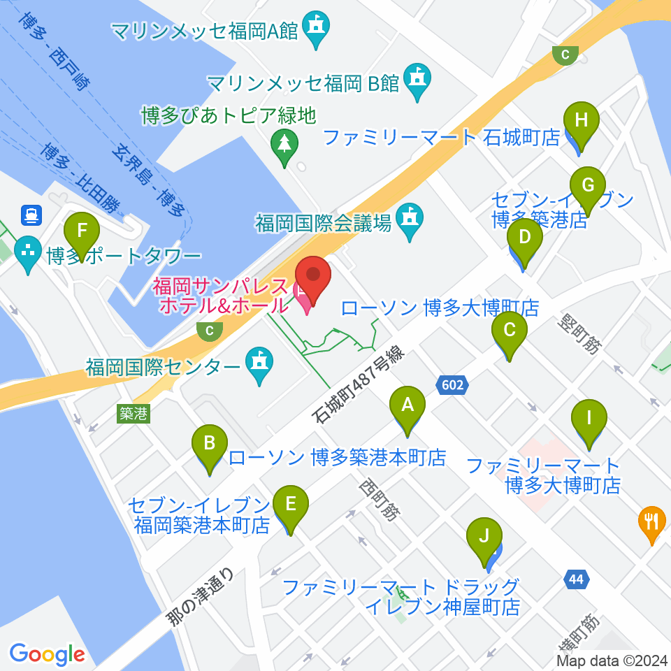 福岡サンパレス ホテル＆ホール周辺のコンビニエンスストア一覧地図