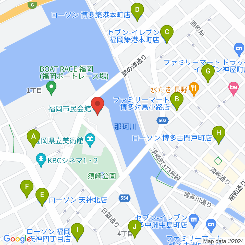 福岡市民会館周辺のコンビニエンスストア一覧地図