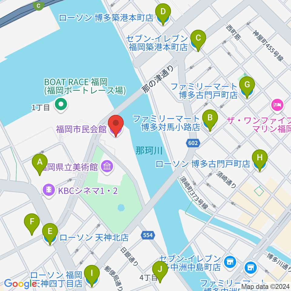 福岡市民会館周辺のコンビニエンスストア一覧地図