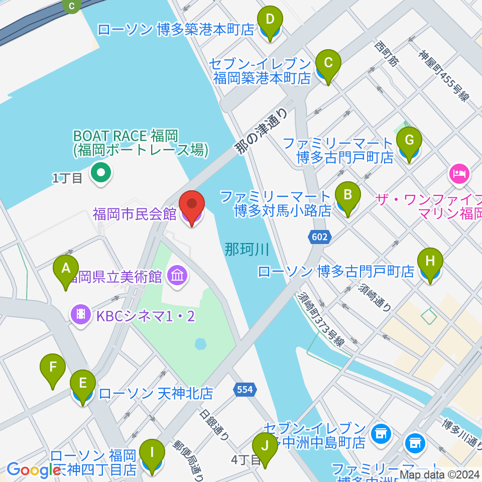 福岡市民会館周辺のコンビニエンスストア一覧地図