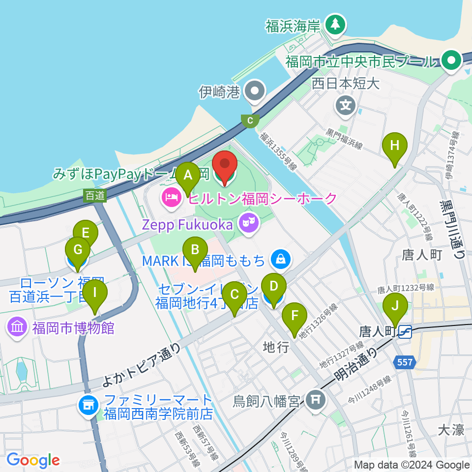 みずほPayPayドーム福岡周辺のコンビニエンスストア一覧地図