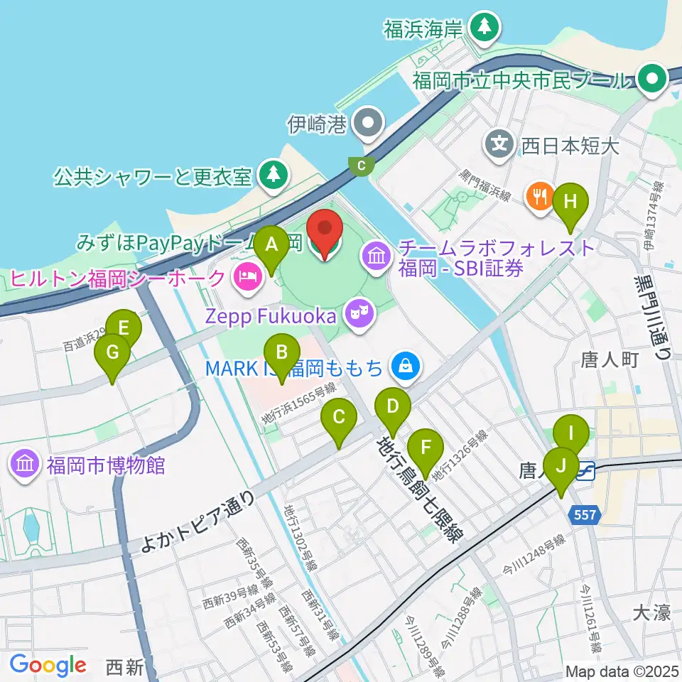 みずほPayPayドーム福岡周辺のコンビニエンスストア一覧地図