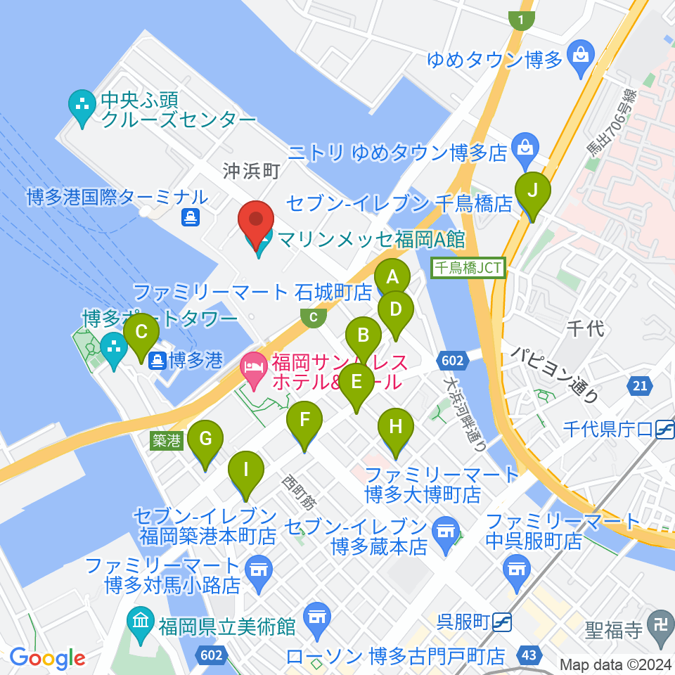 マリンメッセ福岡A館周辺のコンビニエンスストア一覧地図