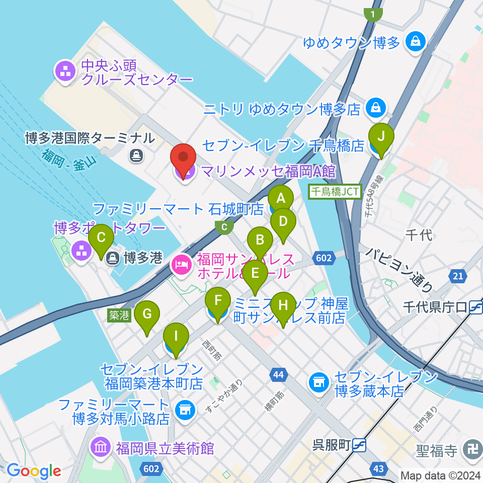 マリンメッセ福岡A館周辺のコンビニエンスストア一覧地図