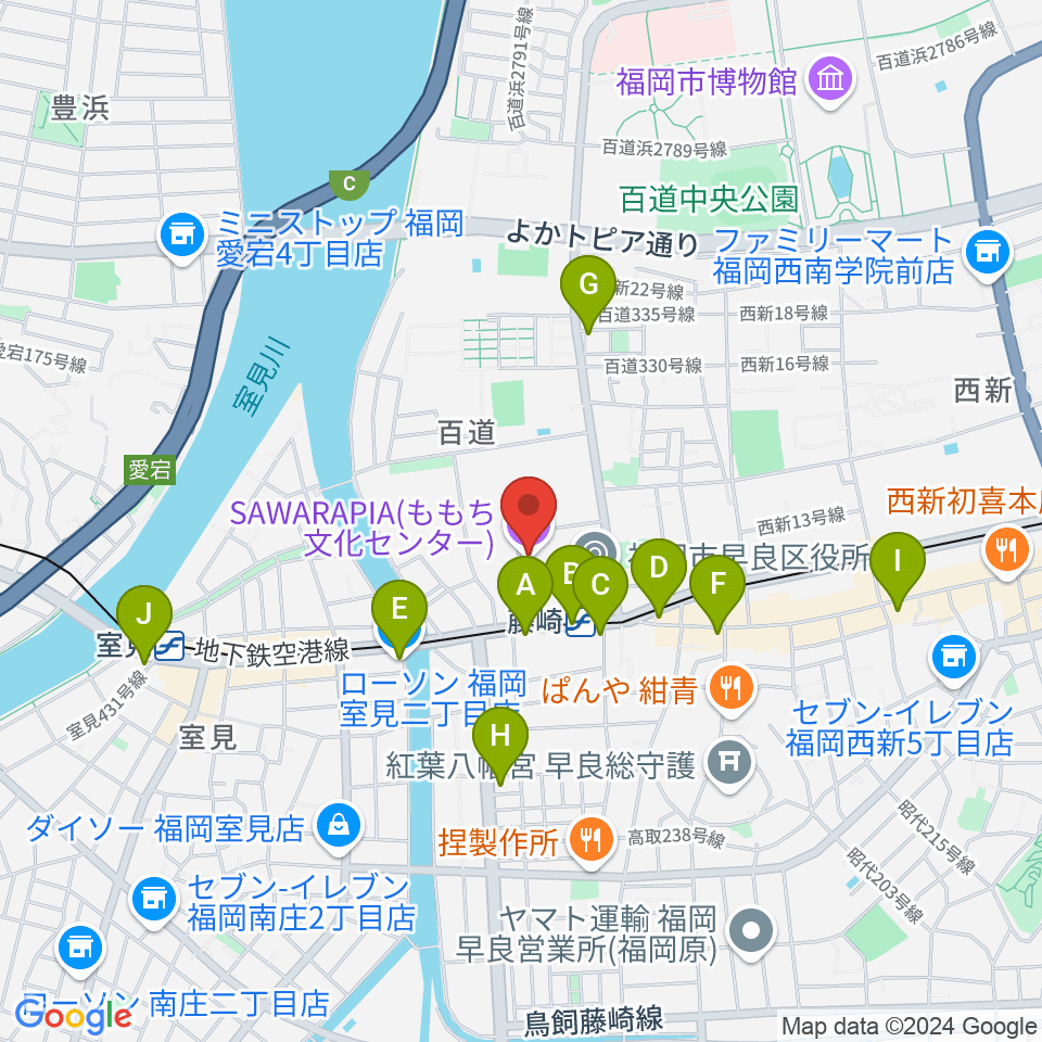 サワラピア 福岡県立ももち文化センター周辺のコンビニエンスストア一覧地図