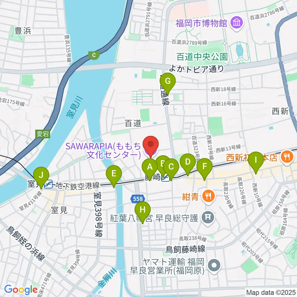 サワラピア 福岡県立ももち文化センター周辺のコンビニエンスストア一覧地図