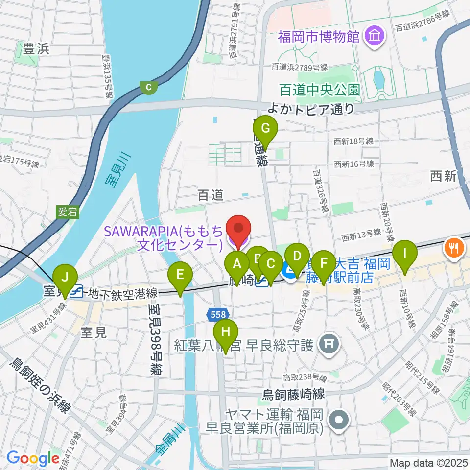 サワラピア 福岡県立ももち文化センター周辺のコンビニエンスストア一覧地図