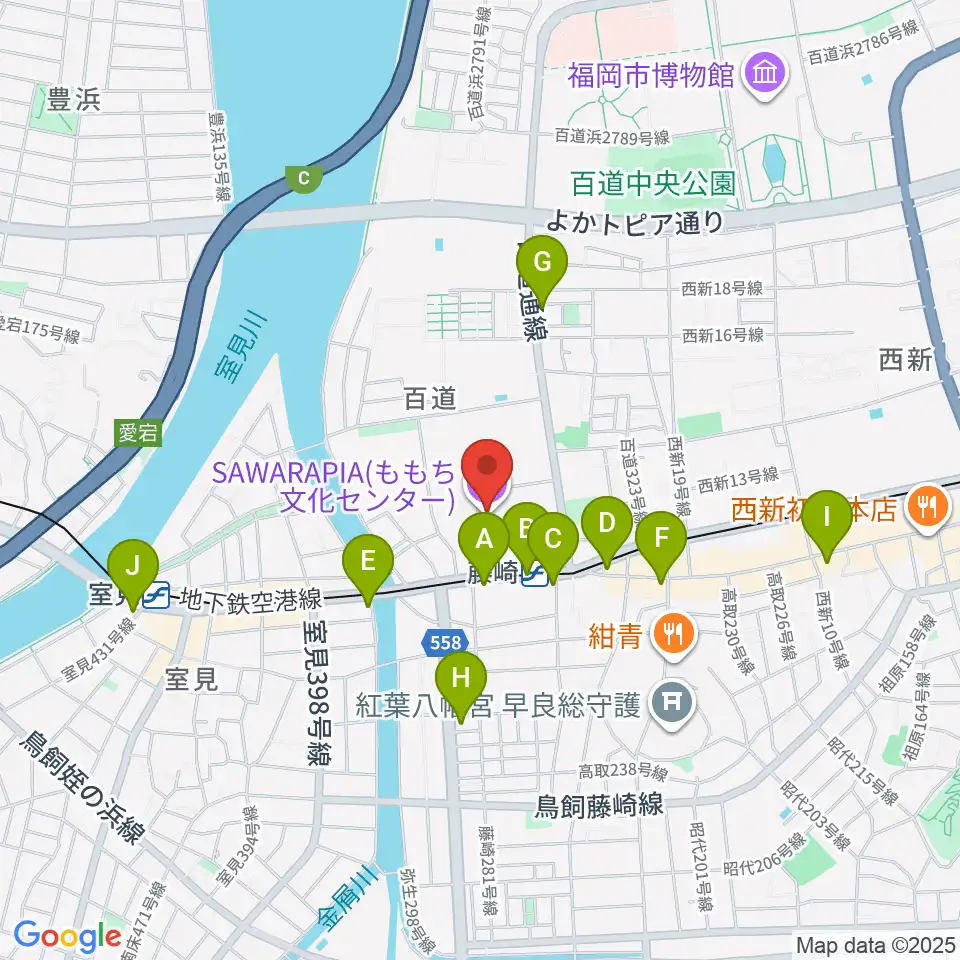 サワラピア 福岡県立ももち文化センター周辺のコンビニエンスストア一覧地図