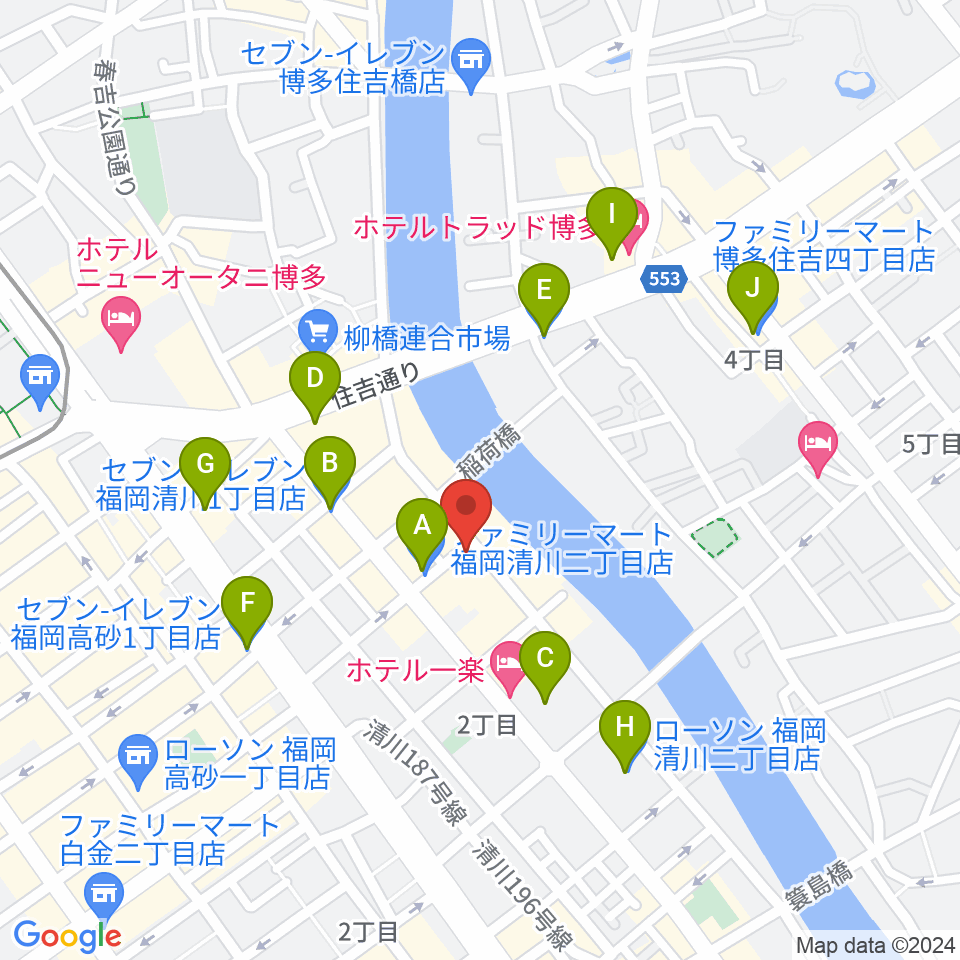 福岡UTERO周辺のコンビニエンスストア一覧地図