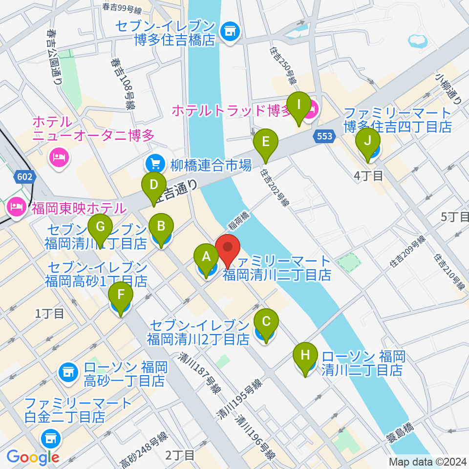 福岡UTERO周辺のコンビニエンスストア一覧地図