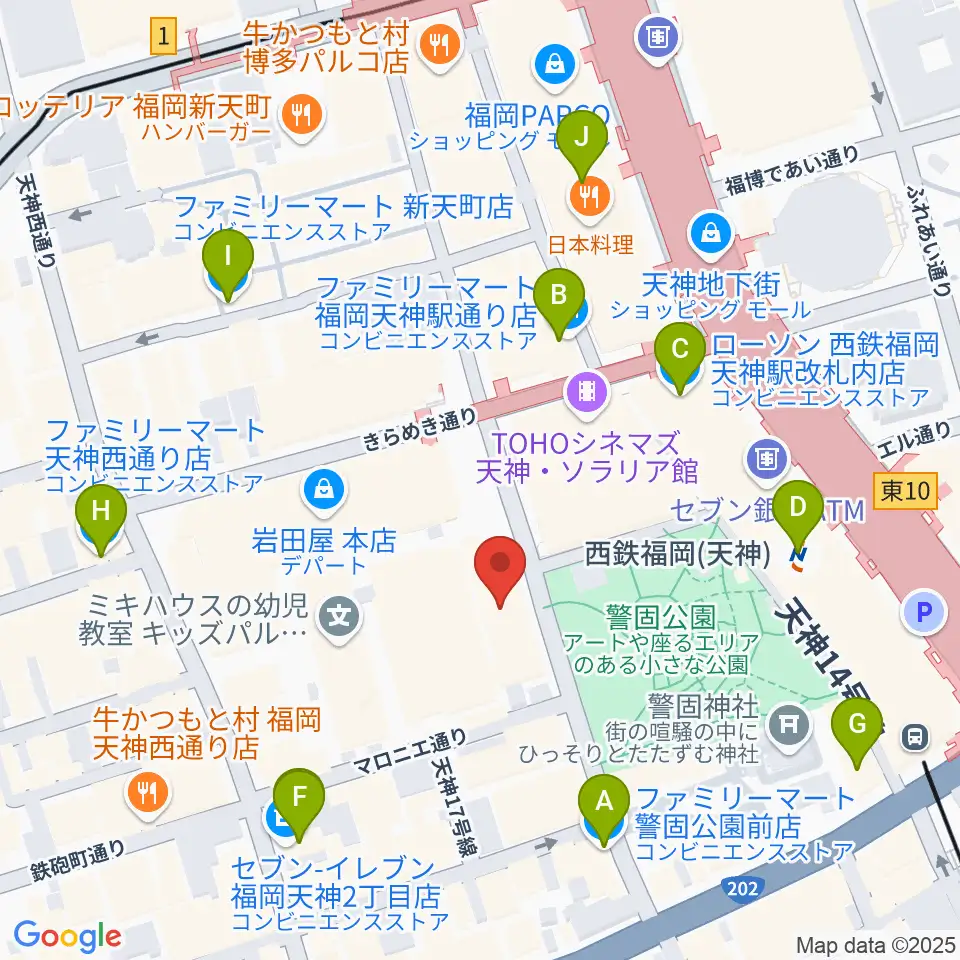 レソラNTT夢天神ホール周辺のコンビニエンスストア一覧地図