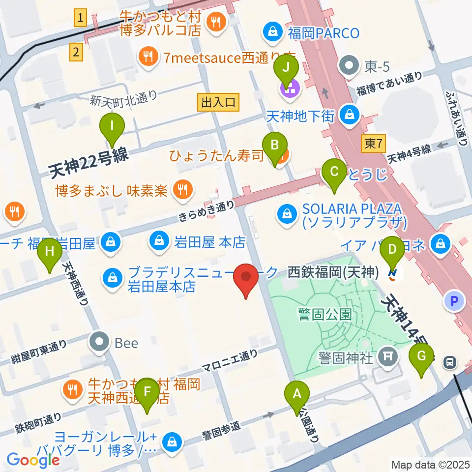 レソラNTT夢天神ホール周辺のコンビニエンスストア一覧地図