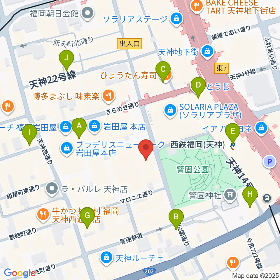 レソラNTT夢天神ホール周辺のコンビニエンスストア一覧地図