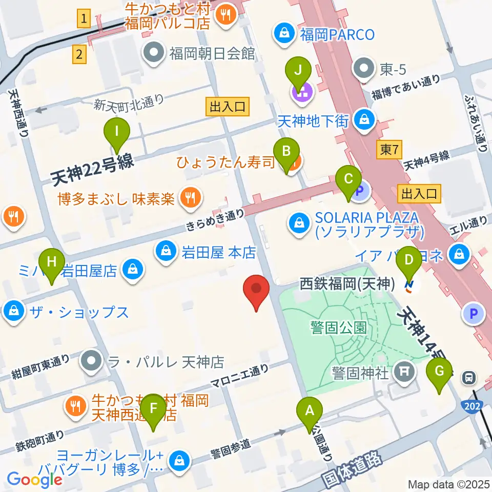 レソラNTT夢天神ホール周辺のコンビニエンスストア一覧地図